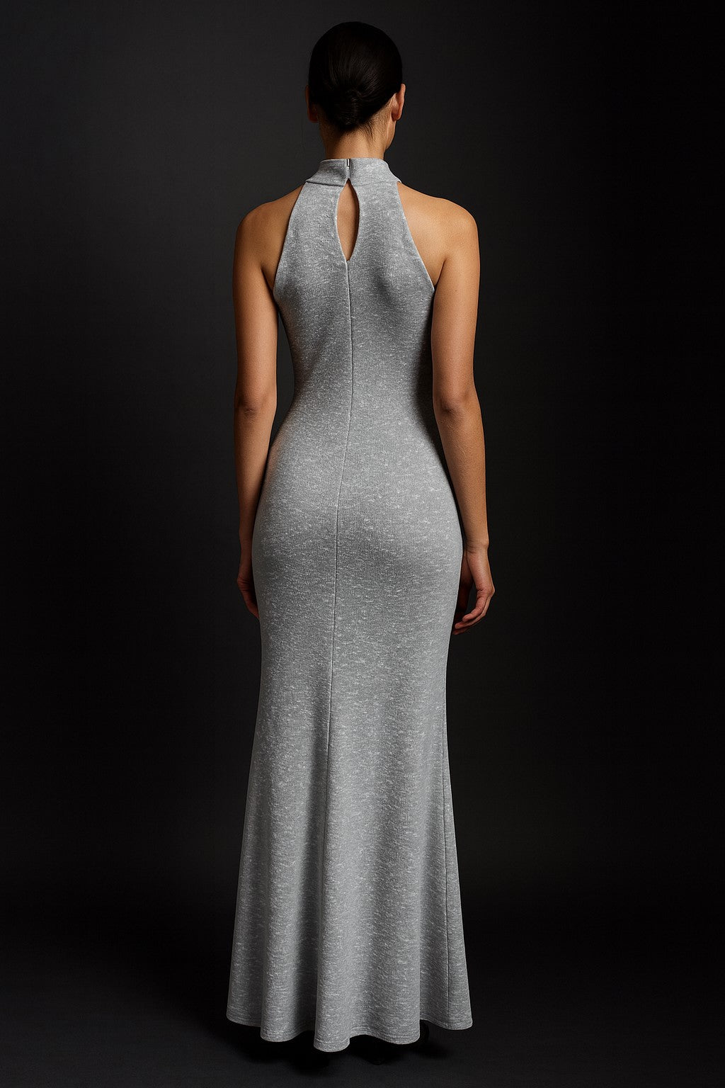 Grey Halter Neck Mermaid Gown-ADR-19803