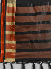 Women's Aura Silk Black WovenDesign DesignerSaree With Blouse Piece