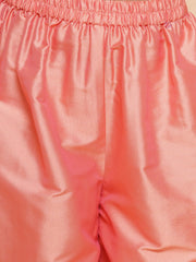 Placement Embroidered Three-Fourth Sleeves Above Knee Length Silk Kurta & Trouser With Dupatta - Peach