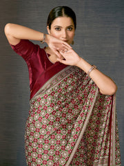 Women's Crepe DigitalPrint DesignerSaree With Blouse Piece