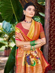 Elegant Kanjivaram Silk Saree with Rich Zari Work and Peacock Pallu | Traditional Bridal and Festive Wear