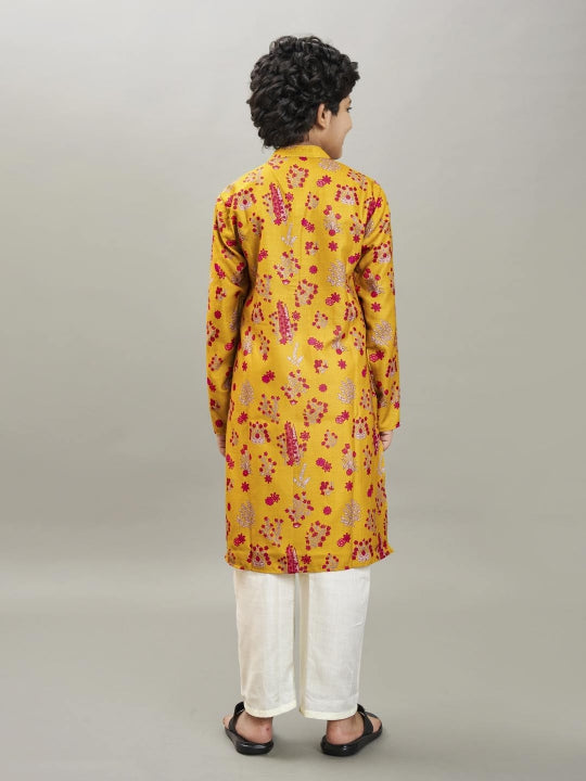 Boys yellow & red kurta with a white pajama