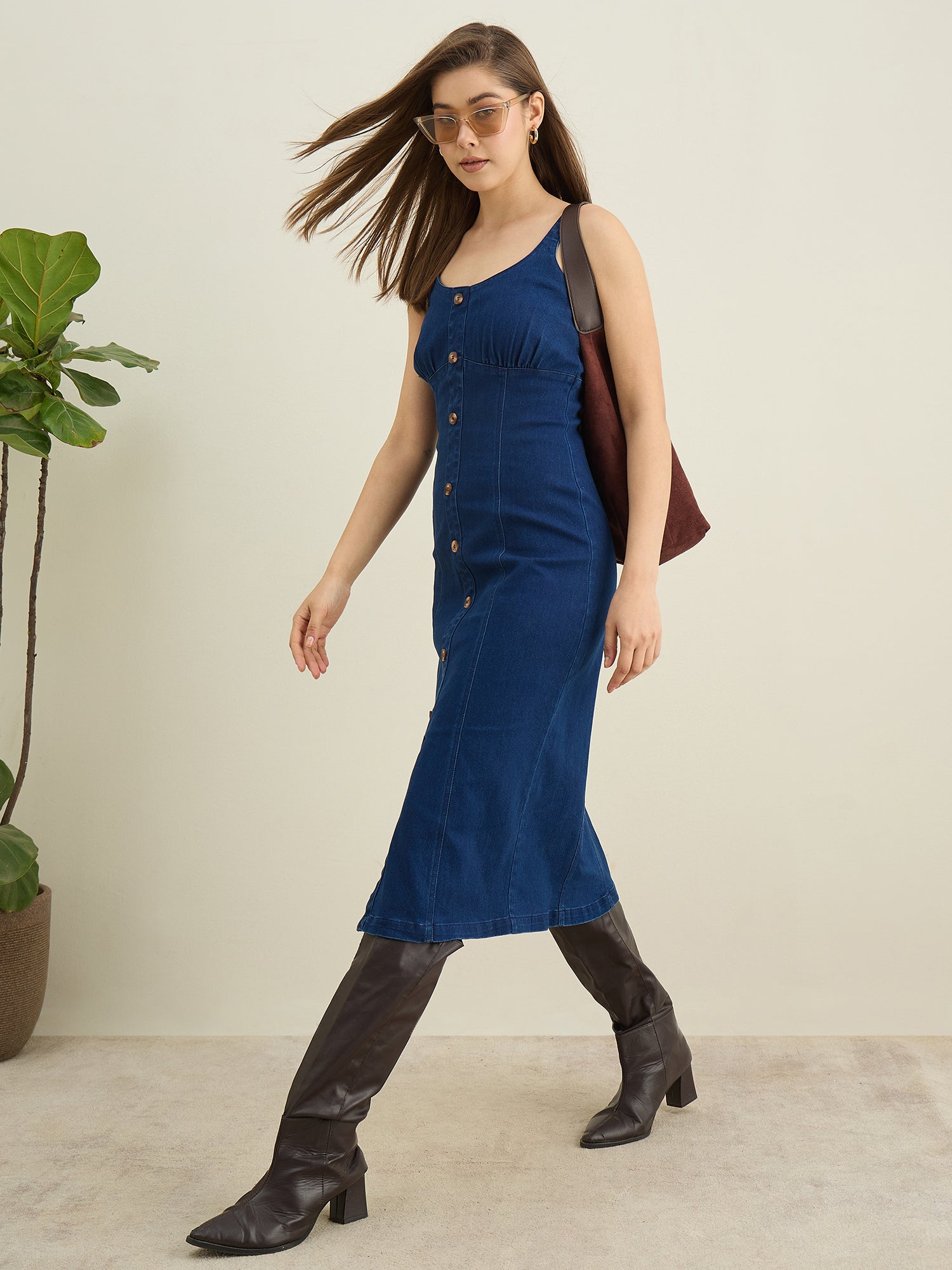 StyleStone Women's Denim Dress with Bustier detail
