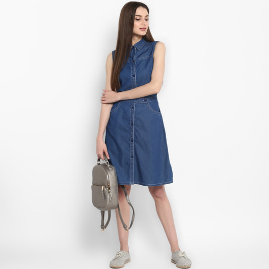 StyleStone Women's Denim Dress with front  Button details