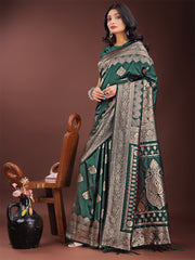 Graceful Royal Blue Banarasi Silk Saree with Silver Zari – Perfect Ethnic Wear for Weddings & Festive Moments