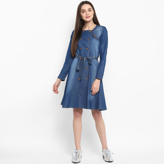 Women's Denim Dress with Shoulder Placket detail