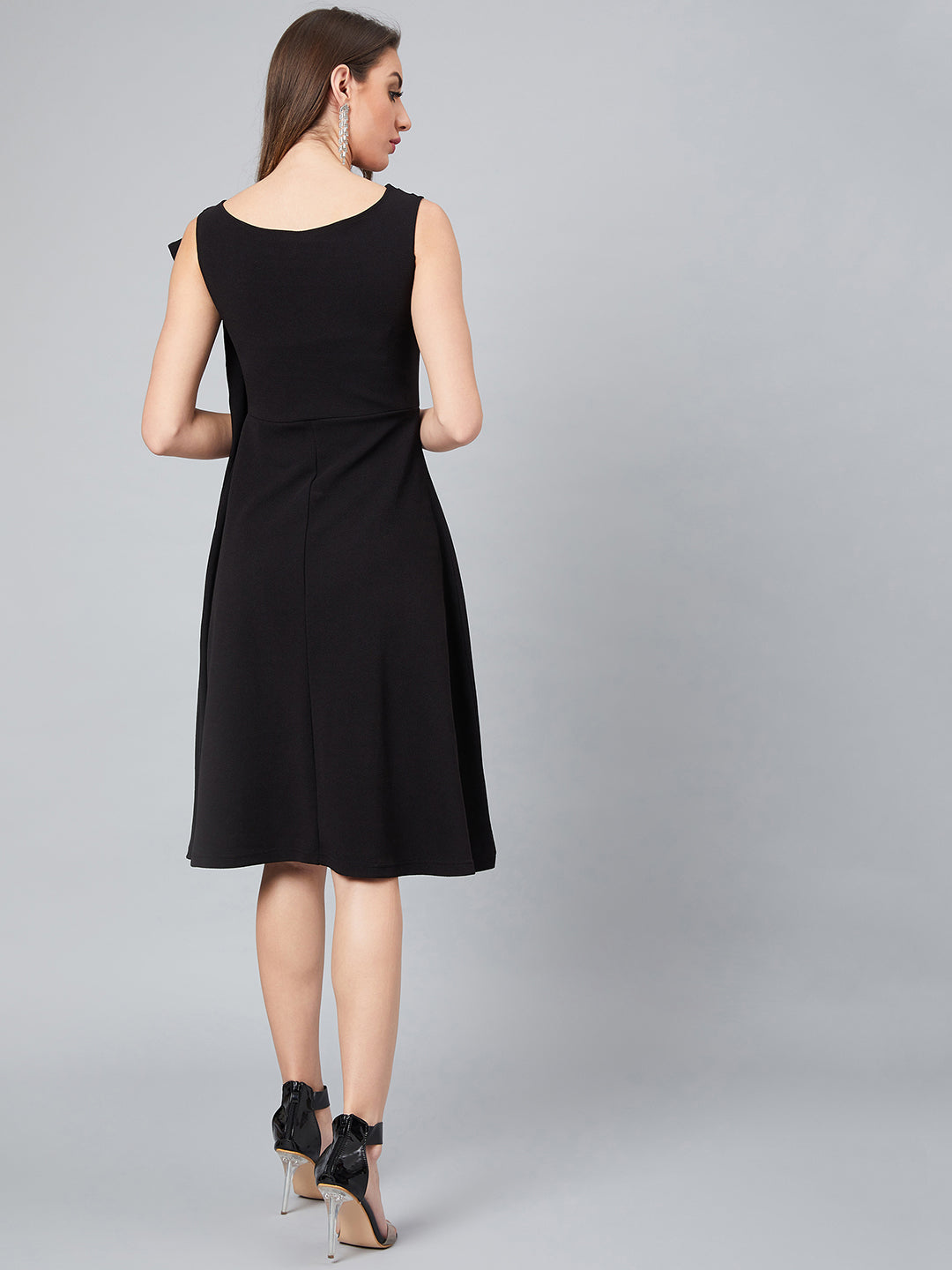 Black Front Pleated Fit and Flare Dress
