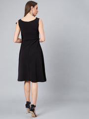 Black Front Pleated Fit and Flare Dress