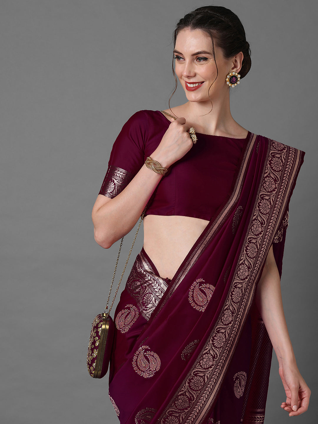 Women's Silk Blend Magenta WovenDesign CelebritySaree With Blouse Piece
