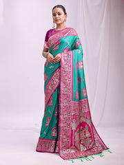 Banarasi Silk Saree with Zari Work - Wedding & Festive Traditional Saree | Temple Border & Royal Motifs | Soft & Shiny Silk Finish