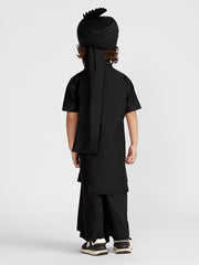 Boys' B Black Viscose Kurta Lungi And Safa set