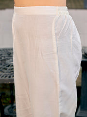 Peach color pure cotton thread embroidered short kurta & trouser with dupatta set 