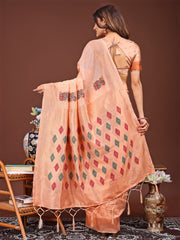 Jaquard Saree with Tassels - Radiate Soft Elegance and Timeless Beauty