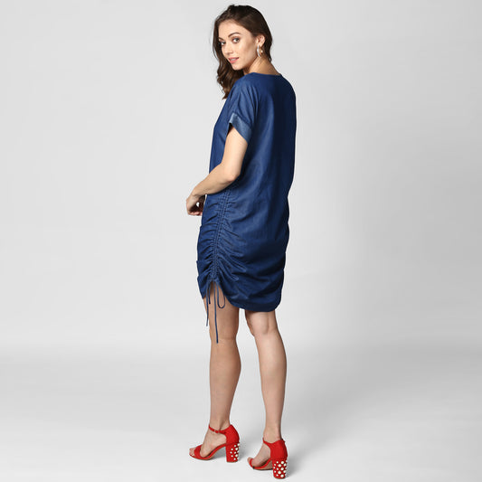 Women's Blue Denim String Adjustor Dress