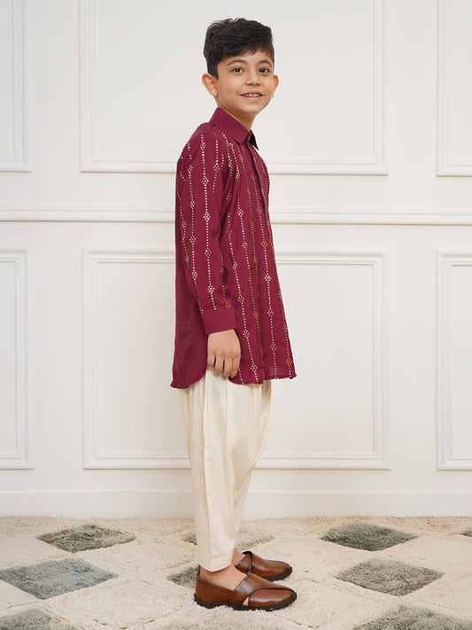 Boys' Wine Kurta and Patiala Set