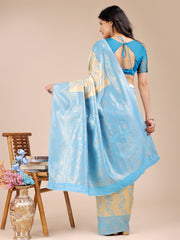 Graceful Cream and Navy Blue Silk Saree – Traditional Elegance with Royal Charm