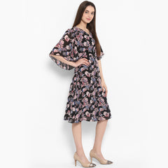 Women's Black Floral Dress with attached Shrug