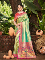 Kanjivaram Silk Saree for Women Yellow Wedding Wear with Red Blouse Rich Zari Woven Design Saree