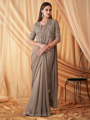 Women's Georgette Grey Embellished DesignerSaree With Blouse Piece