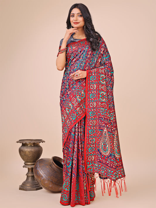 Elegant Pink Jacquard Linen Cotton Saree with Traditional Multicolor Weave & Tassel Pallu – Festive & Casual Wear for Women