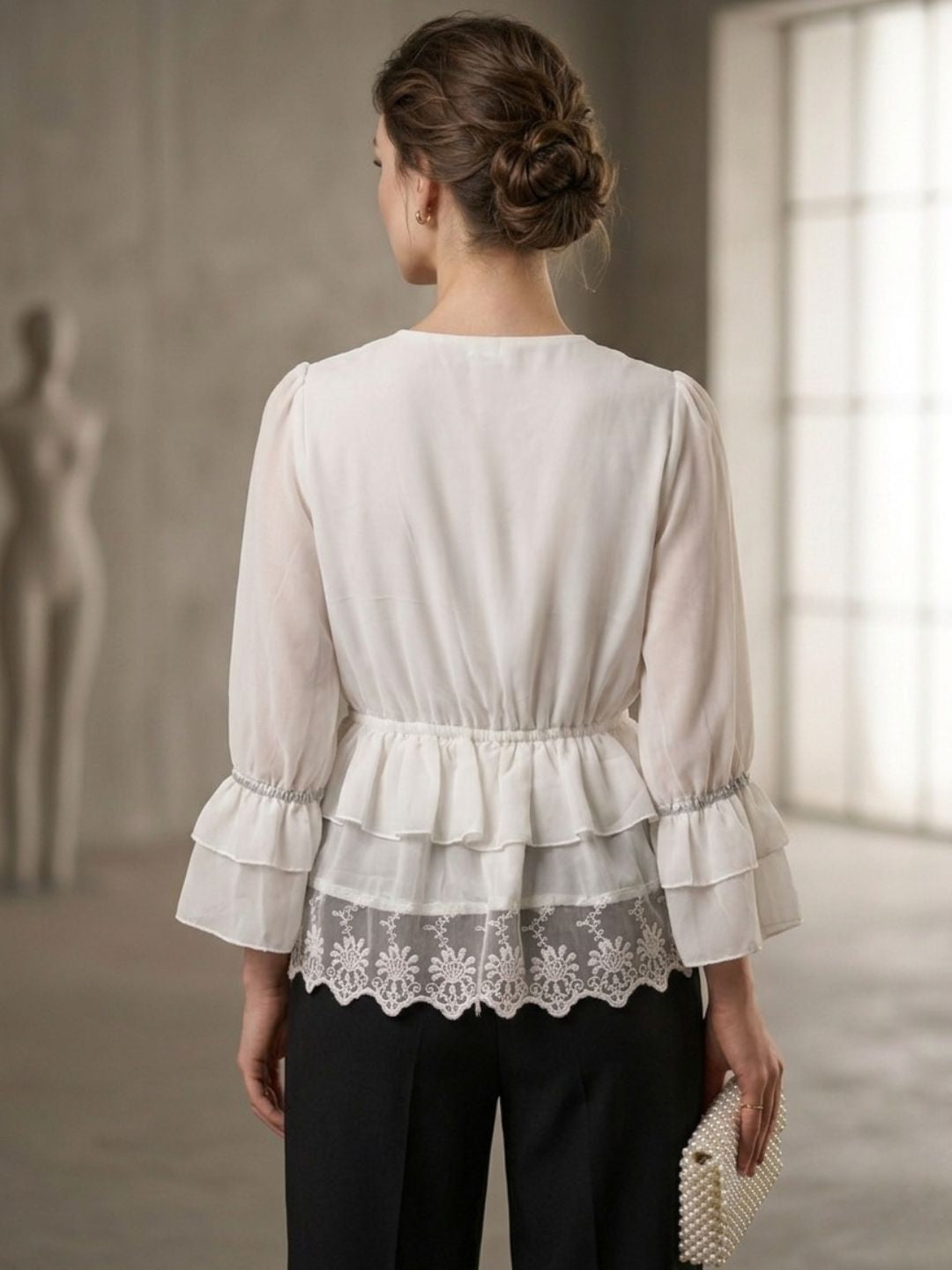 Flared Sleeve Ruffles Georgette Top