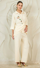 Cream Linen Embroidered Co-Ord Set