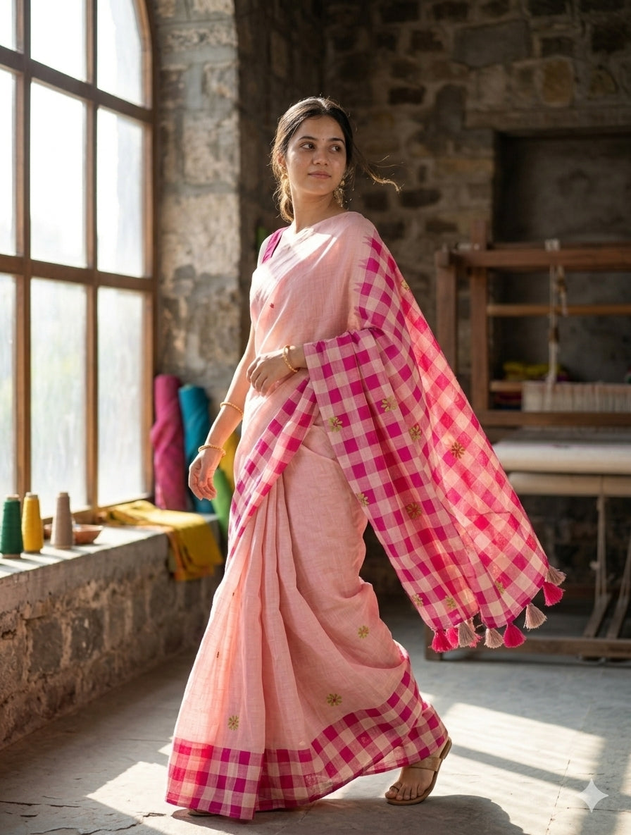 Soft linen saree with shaded style prints.