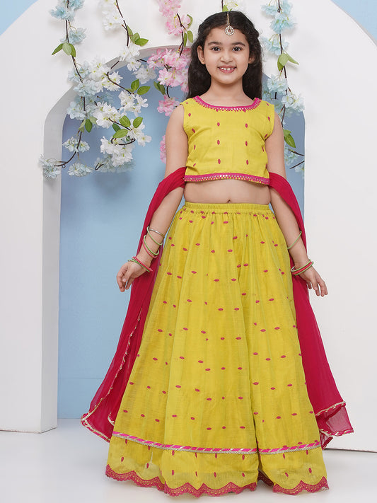 Girls Lime Green with Embroidered Ready to Wear Lehenga & Choli with Dupatta.