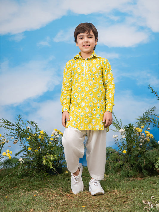 Boys' Mehendi Green Kurta and Pyjama Set