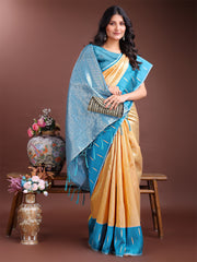 Orange & Maroon Lichi Silk Saree with Rich Zari Pallu & Tassels – Soft Festive Wear Saree for Women