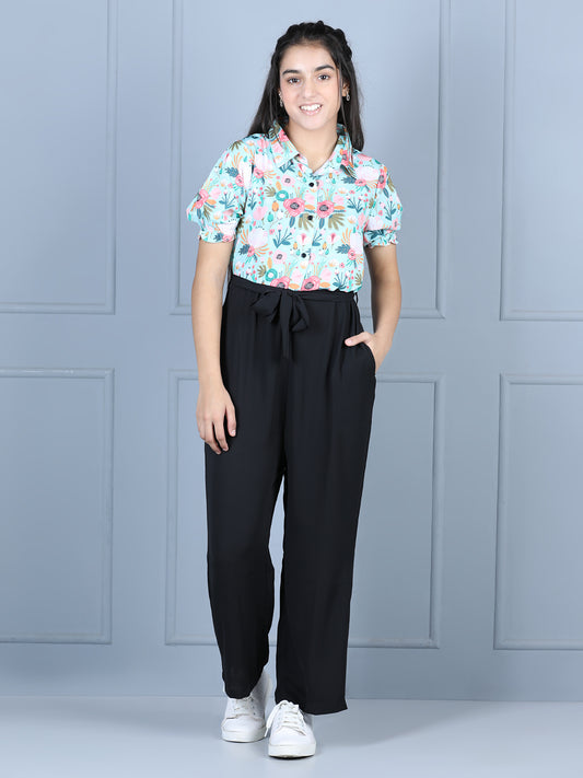 Girls Polyester Floral Jumpsuit