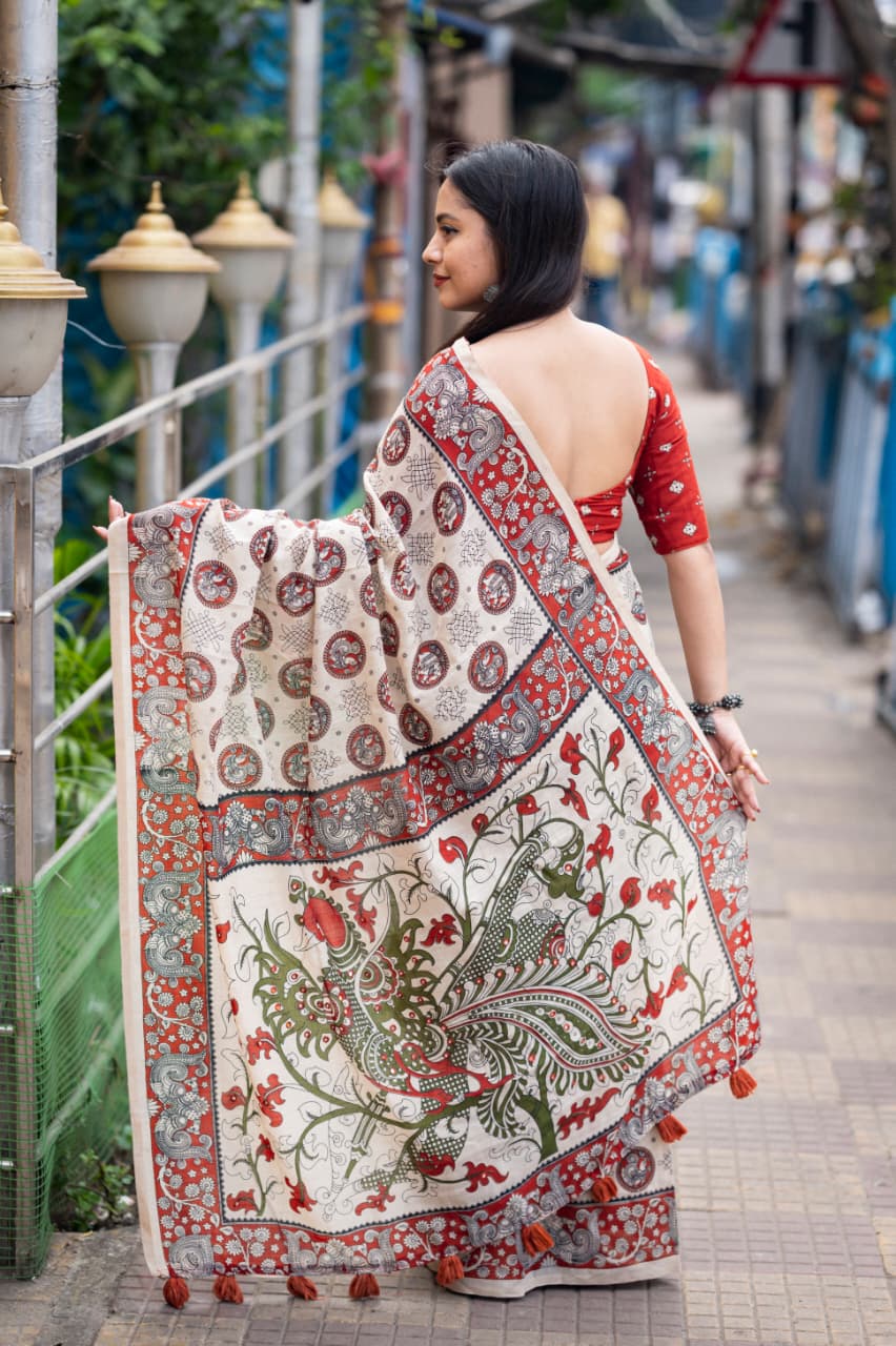 Soft linen saree with shaded style prints.