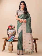 Graceful Blue & Beige Lichi Silk Saree with Elegant Woven Pallu – Timeless Beauty for Every Occasion