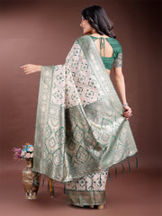 Graceful Cream & Pink Linen Cotton Saree with Rich Zari Pallu – A Touch of Royal Comfort