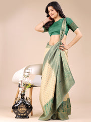 Graceful Cream and Green Silk Saree – Traditional Elegance with Royal Charm
