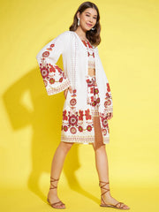 Women's 3 Piece Shrug, Inner & Shorts Rayon Co-Ord Set