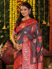 Traditional Red Art Silk Temple Border Festive Wedding Wear Saree