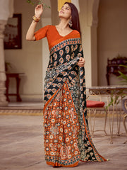 Women's Crepe Printed Designer Saree With Blouse Piece