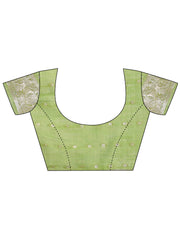 Elegant Olive Green Linen Cotton Saree with Zari Border & Woven Motifs – Perfect for Sophisticated Everyday & Festive Looks