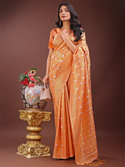 Elegant Light Green Linen Saree with Silver Zari Butta & Pallu – Daily Wear | Festive Look | Soft Feel