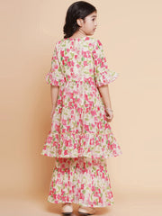 Placement Print Three-Fourth Sleeves Knee length Silk Kurta With Sharara - Cream