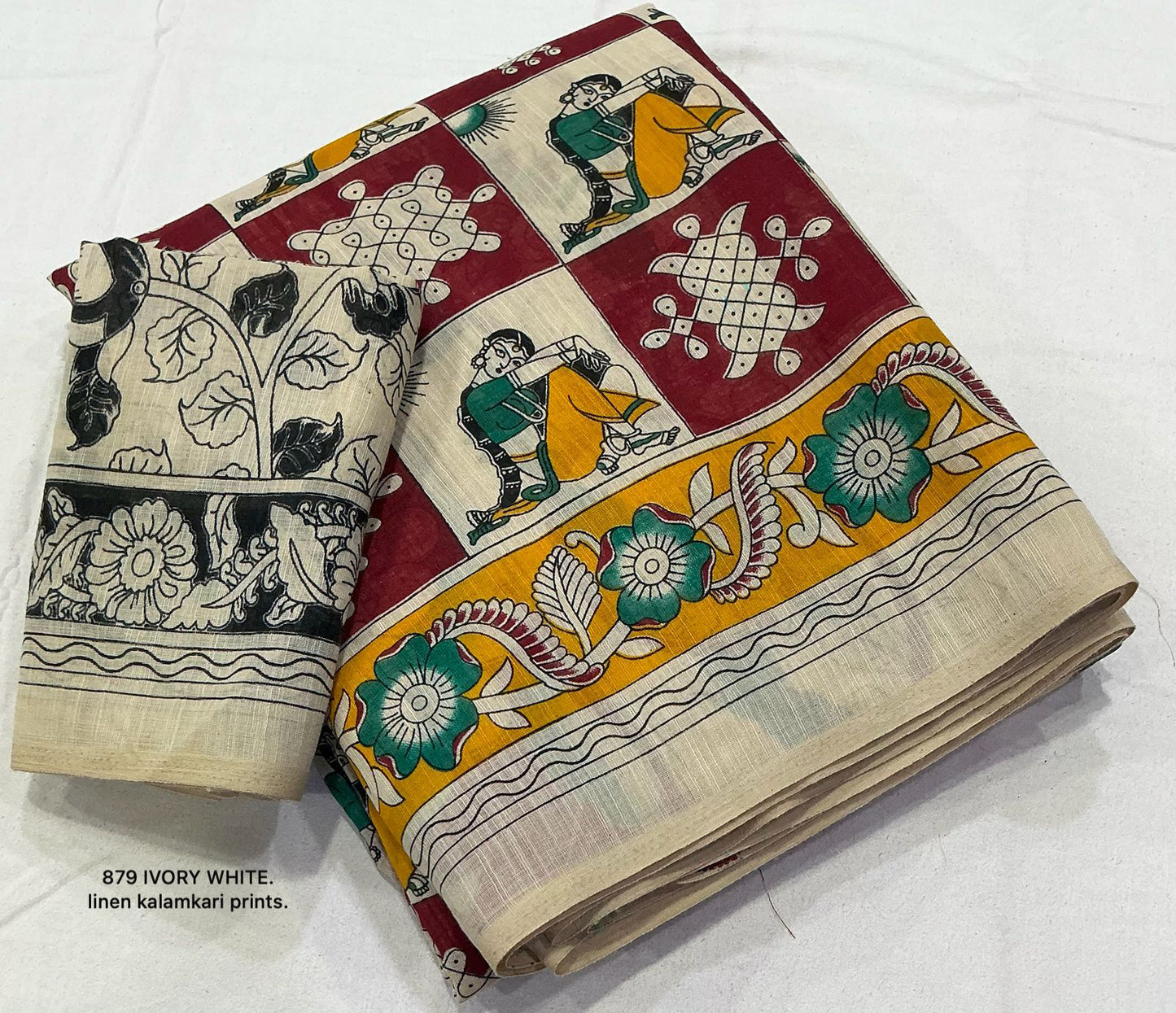 Soft linen saree with shaded style prints.