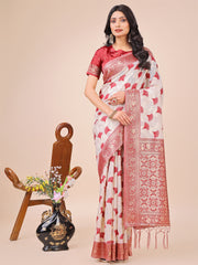 Elegant Linen Cotton Saree with Zari Woven Border and Pallu - Soft Lightweight Saree for Daily, Festive & Office Wear