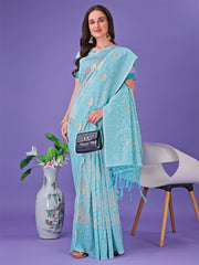 Light Green Lichi Silk Saree with Floral Weaving & Tassel Pallu – Elegant Festive & Party Wear Saree