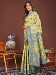 Grace in Every Thread: Pink Patola Linen Cotton Saree Woven with Cultural Elegance