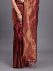 Navy Blue Banarasi Silk Saree with Copper Zari Woven Pallu & Feather Butta – Wedding & Festive Wear