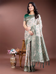 Graceful Cream & Pink Linen Cotton Saree with Rich Zari Pallu – A Touch of Royal Comfort