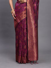 Navy Blue Banarasi Silk Saree with Copper Zari Woven Pallu & Feather Butta – Wedding & Festive Wear