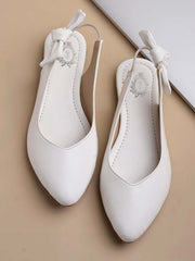 Shoetopia Casual Side Bow Detailed White Flat Belly For Women & Girls
