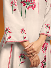Off white colour Embroidered Anarkali Flared Kurta with Palazzos Dupatta.